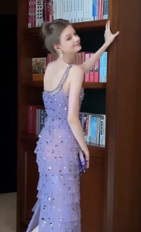 Sparkly Lilac Sequins Evening Dress,Long Tulle Layered Prom Dress Y8763