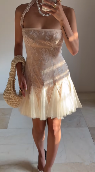 Cute Halter Lace Tulle Homecoming Short Prom Dress Y8502