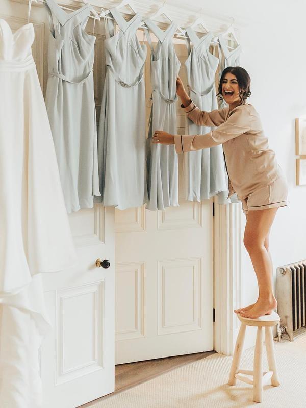 A-line Halter Pleated Chiffon Sleeveless Tea Length Bridesmaid Dress  BD085