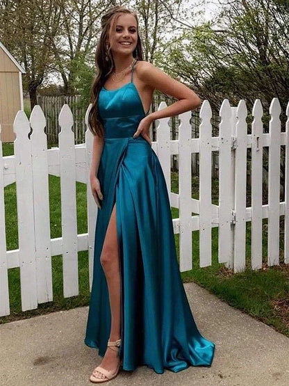 Liymcdress A-Line Simple Long Prom Dress Charming Formal Evening Party Gowns With Slit