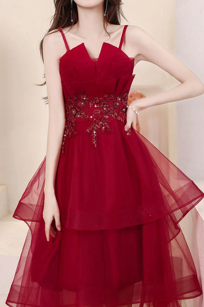 Burgundy High Low Tulle Prom Dresses, Wine Red Short High Low Formal Homecoming Dresses