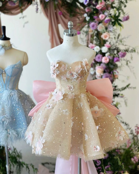 Sexy Sweetheart Pink Floral Lace Birthday Dress Homecoming Dress Y8836