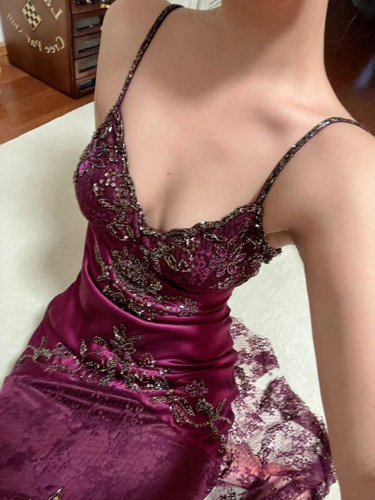 Charming Purple Lace Beaded Party Dresses Sexy Night Formal Prom Dress,LTP4323
