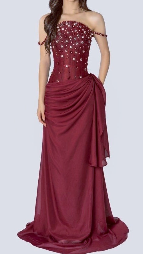 Chic Beaded Long Prom Dresses Sheath Chiffon Formal Party Dress,LTP4300