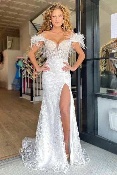 Chic Off-Shoulder Empire Appliques With Side Slit Prom Dress