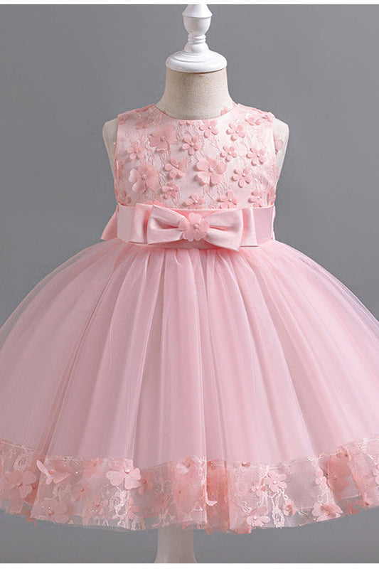 Crew Neck Blush Pink 3D Floral Birthday Dress