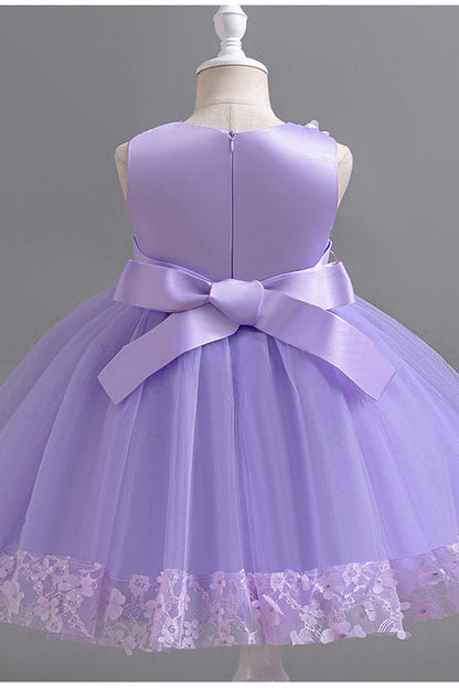 Crew Neck Blush Pink 3D Floral Birthday Dress