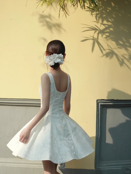 Cute A Line Straps Print Floral Satin Short Prom Dress Homecoming Dress SH4216