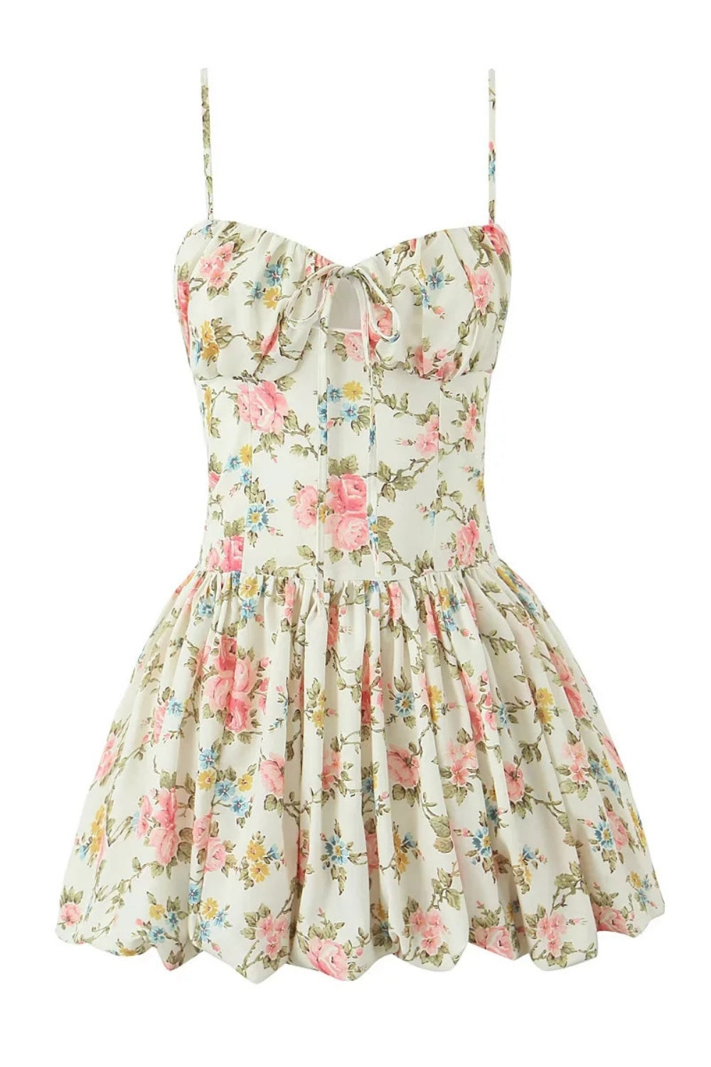 Spaghetti Strap Floral Print A-line Short Dress