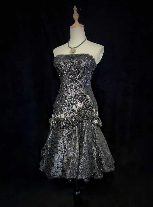 Unique Mermaid Strapless Sleeveless Sequin Silver Gray Formal 7th Grade Homecoming Dresses Middle School Prom Dress Hoco Outfits DH1338