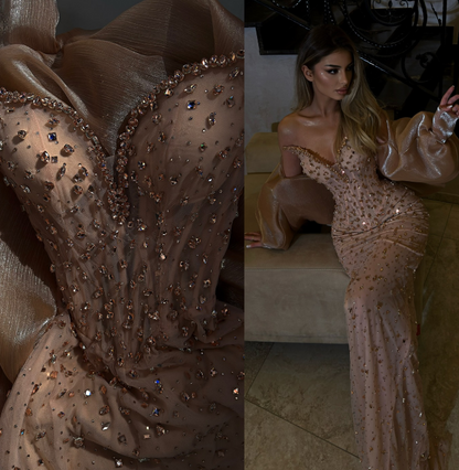 Sexy Mermaid Evening Dress Sweetheart Champagne Sequin Long Prom Dresses Party Dress 20th Birthday Outfits Graduation Dresses DH1862