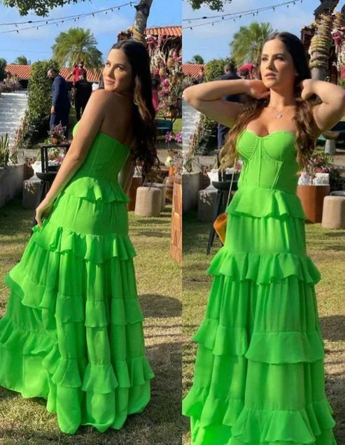 Liymcdress Sweetheart Green A-Line Long Prom Dress Ruffles Evening Party Gown