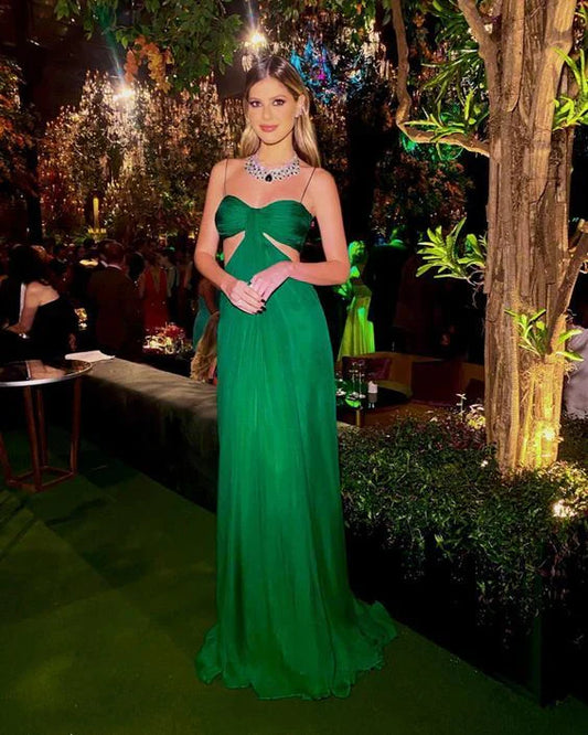 Liymcdress Green Chic A-Line Spaghetti Strap Long Prom Dress Party Dress Formal Dress