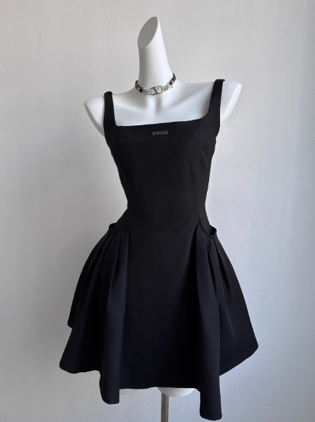 Simple Square Neck Black Satin A Line Short Birthday Dress Homecoming Dress Y9029