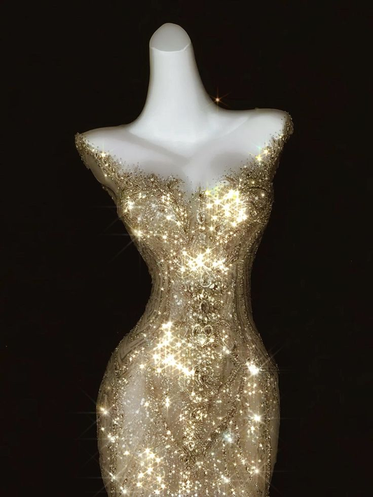 Sparkly Gold Sequin Beaded Sheath Cocktail Dress Mini Birthday Dress Y9000