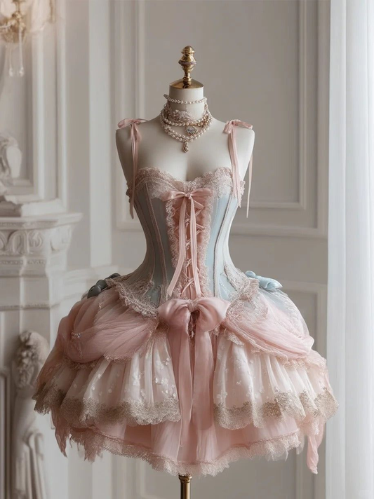 Pretty Pink Spaghetti Straps Tulle Lace Lolita Short Prom Dress 8th Grade Homecoming Dress Y9079