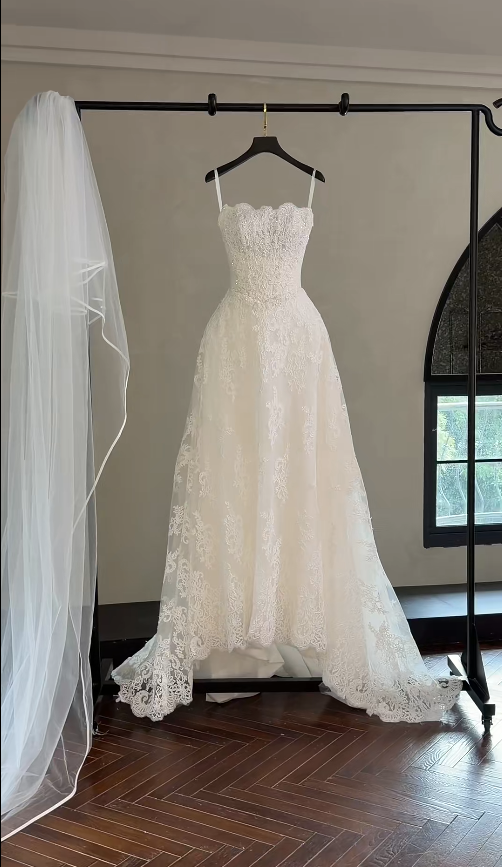 Gorgeous Strapless A-line Long Weddng Dresses Lace Appliques White Bridal Gowns Sleeveless Bridal Dresses ED05570