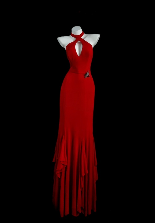 Chic Burgundy Sheath Long Prom Dresses Halter Evening Dresses  Sleeveless Formal Dresses ED05725