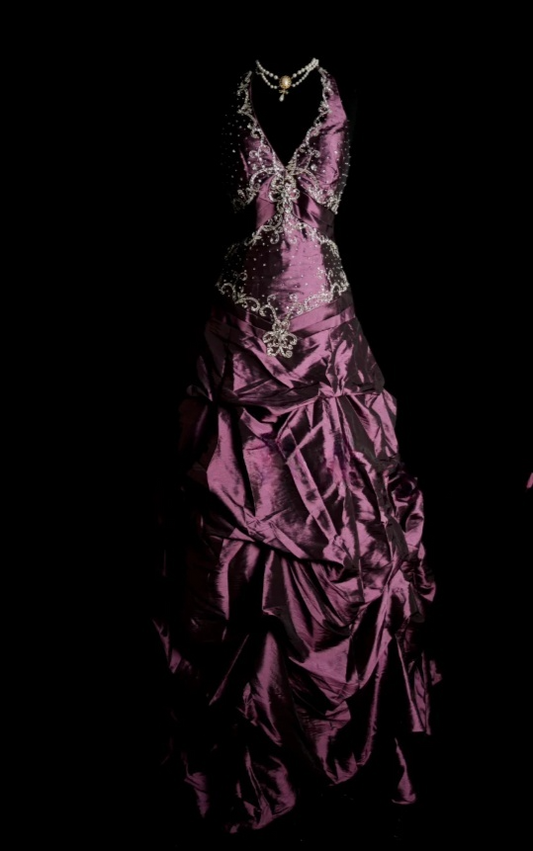 Elegant Halter Purple Long Prom Dresses Beaded Satin A-Line Birthday Dress ED06062