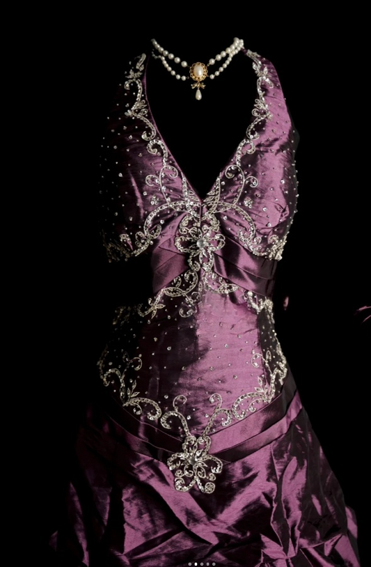 Elegant Halter Purple Long Prom Dresses Beaded Satin A-Line Birthday Dress ED06062