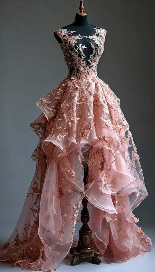 Gorgeous Pink Birthday Dresses A-Line Long Prom Dresses Tulle Sleeveless Evening Dresses ED06205