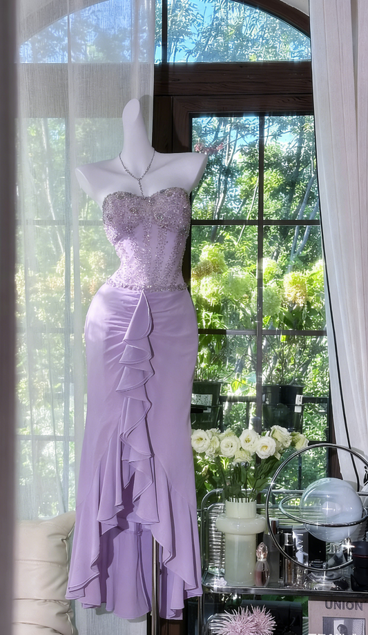 Elegant Purple Prom Dress Sweetheart Sheath Birthday Dress Chiffon Beaded Sleeveless Evening Dress ED06570
