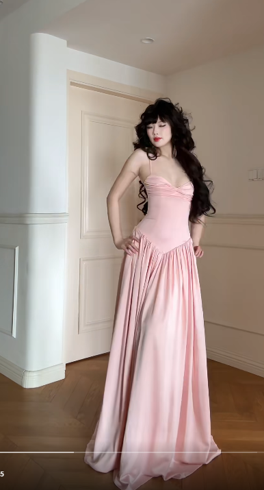 Fairy Pink Prom Dress Spaghetti  Straps A-Line Evening Dress Satin Sleeveless Birthday Dress ED06767