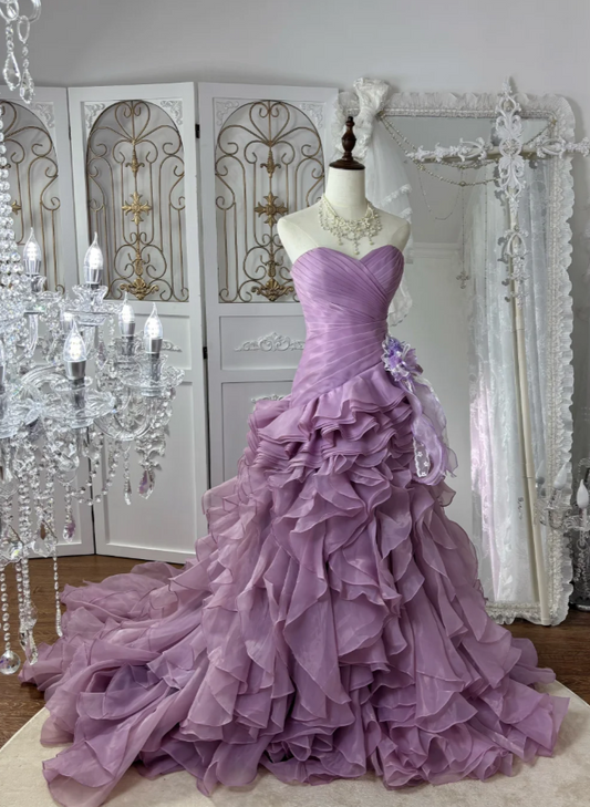 Chic Purple Prom Dress Sweetheart Sheath Birthday Dress Tulle Sleeveless Evening Dress ED06785