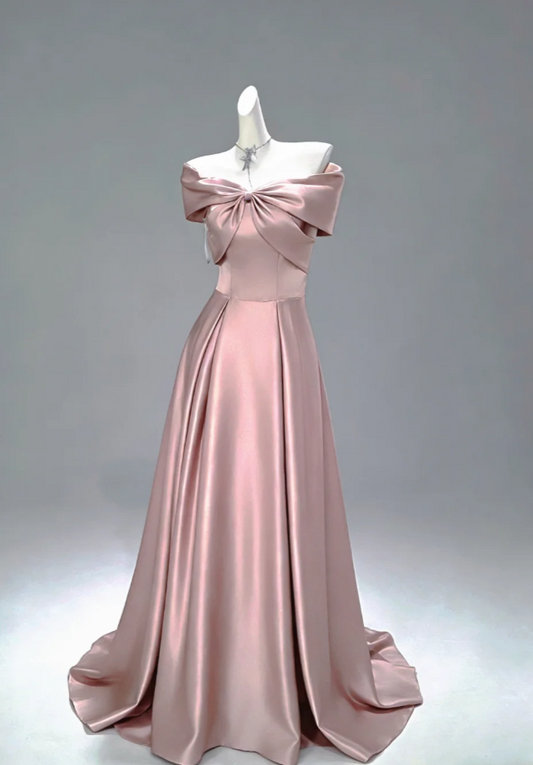 Gorgeous Pink Prom Dress Satin Off-shoulder Evening Dress A-Line Formal Dress ED06829