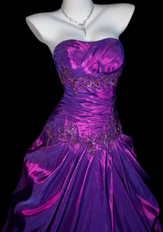Gorgeous Purple Prom Dress Satin Strapless Evening Dress A-Line Formal Dress ED06831