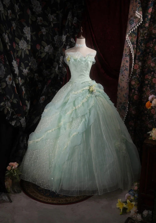 Chic Green Prom Dress Tulle Strapless Birthday Dress A-Line Sweet 16 Dress ED06841