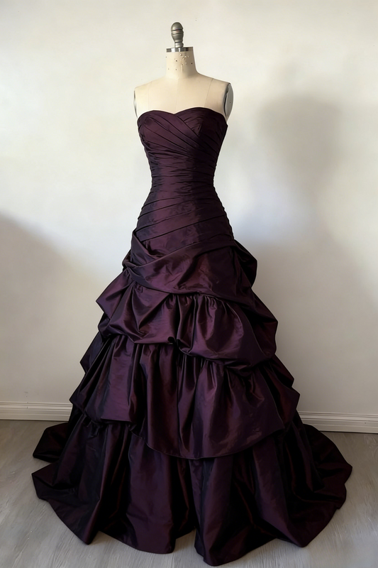 Gorgeous A-Line Purple Prom Dress Satin Strapless Evening Dress  ED06852