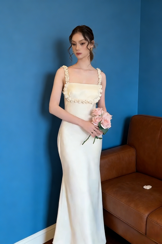 Gorgeous Sheath Yellow Prom Dress Satin Straps Evening Dress ED06854