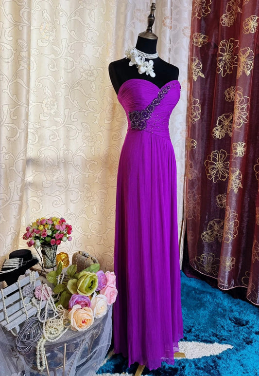 Elegant Purple Prom Dress Chiffon Sweetheart Evening Dress Sheath Formal Dress ED06871