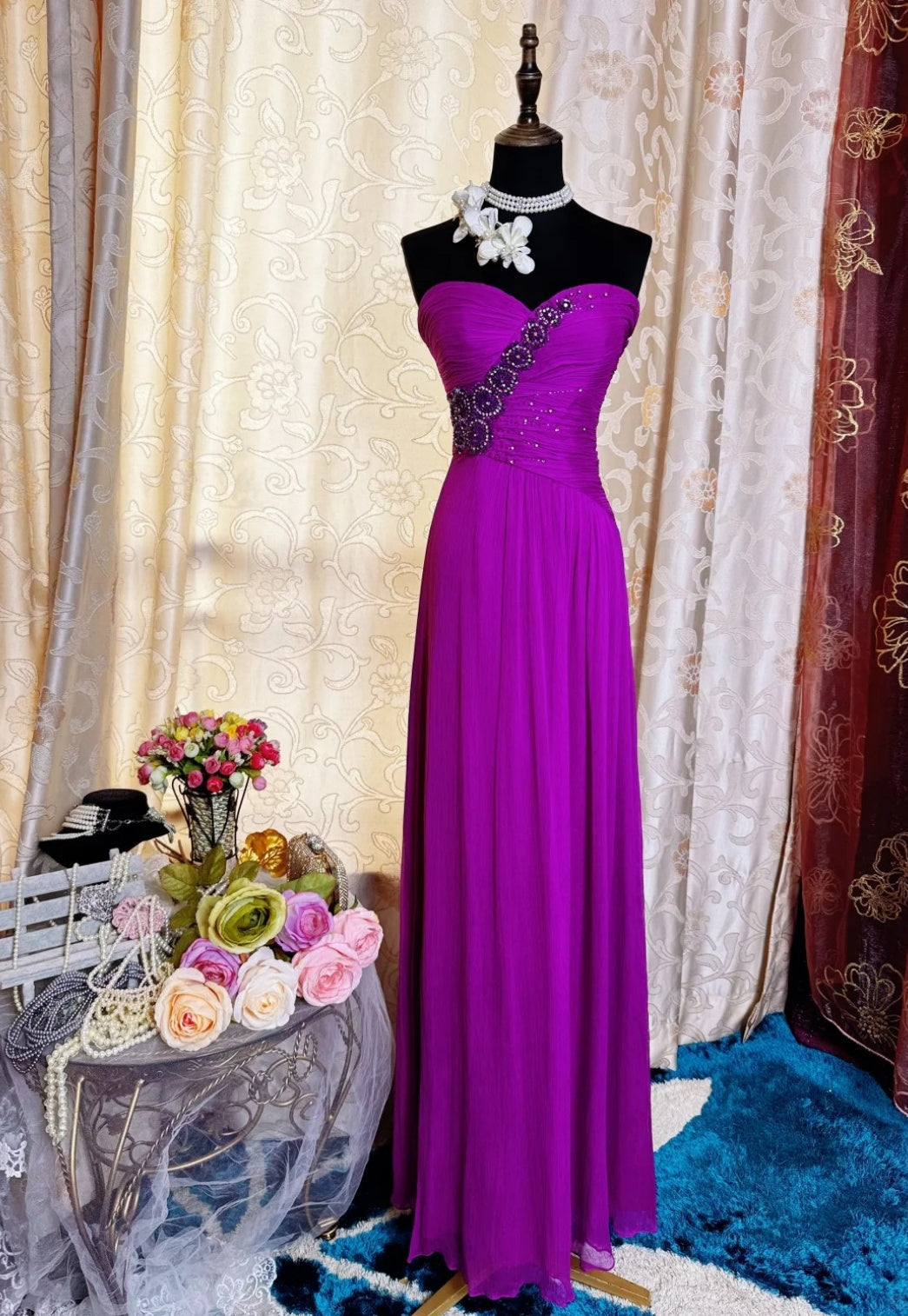 Elegant Purple Prom Dress Chiffon Sweetheart Evening Dress Sheath Formal Dress ED06871