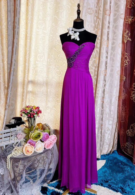 Elegant Purple Prom Dress Chiffon Sweetheart Evening Dress Sheath Formal Dress ED06871