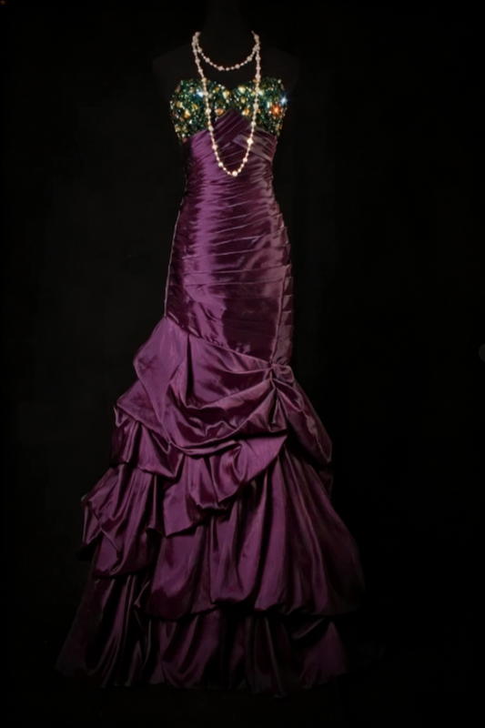 Chic Purple Prom Dress Satin Strapless Evening Dress Sheath Sleeveless Party Dress ED06896