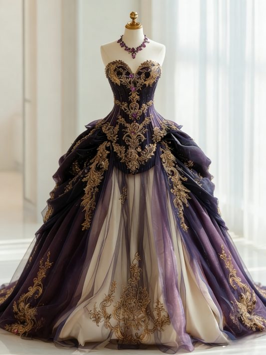 Gorgeous Purple Birthday Dresses, Sweetheart A-Line Long Prom Dresses, Appliques Tulle Quinceanera Dresses EP06500