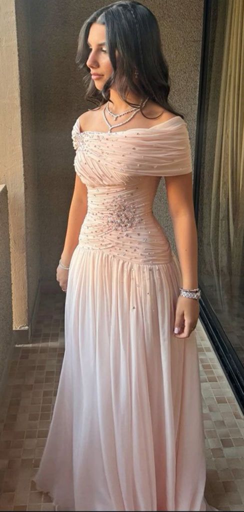 Elegant Senior Prom Dresses Pearl Beaded Chiffon Long Evening Party Dress,LTP4314