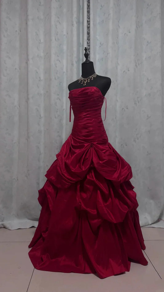 Elegant Strapless Pleated Ruffle Prom Dresses Sleeveless Party Evening Ball Gown,AST2280