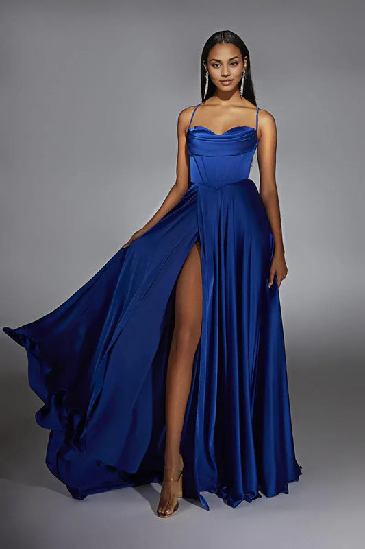 Formal Wear Dresses Simple A-line Sleeveless Prom Dress Off-the-Shoulder Pleated Floor Length With Slit Prom Dress Prom Dresses Stores
