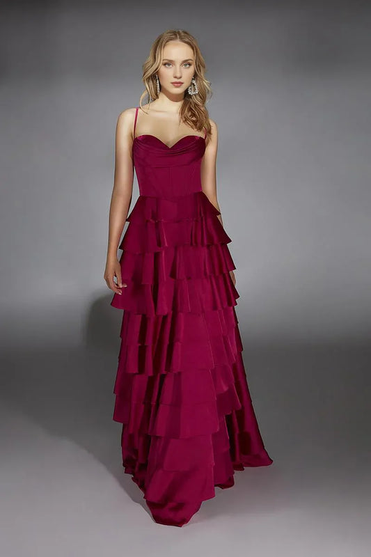 Formal Wear Dresses Wine Red Simple A-line Sleeveless Prom Dress Off-the-Shoulder Pleated Tiered Floor Length With Slit Prom Dress Prom Dresses Stores
