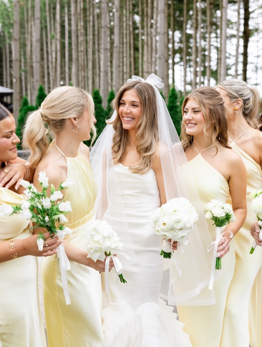 Light Yellow Sheath Halter Satin Open Back Bridesmaid Dress Evening Dress SH3196