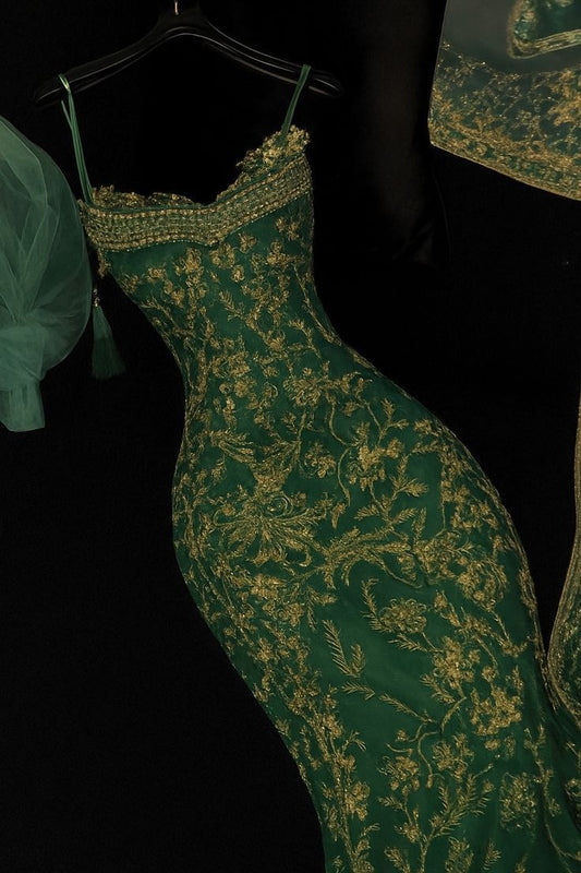 Gold Lace Green Evening Party Dress Formal Prom Party Dress Birthday Dress,AST2278