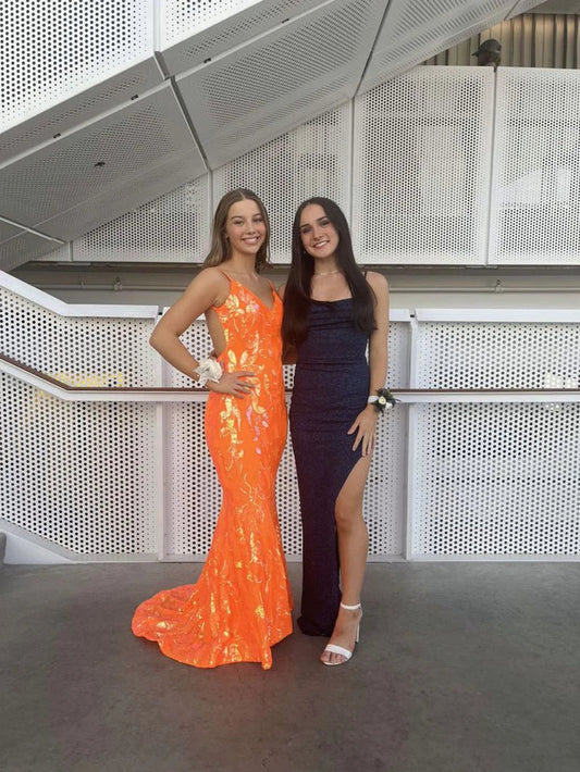 Liymcdress Orange V-neck Mermaid backless Long Prom Dress Charming Evening Party Dress