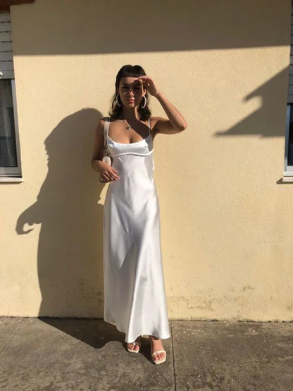 Liymcdress Dress Wholesale Soft Spaghetti Strap Sleeveless Satin Long Prom Dress Simple Formal Party Dress