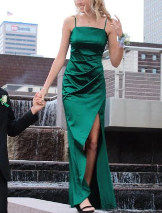 Wholesale Green Spaghetti Straps Slit Long Prom Dress Formal Party Dress