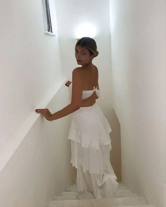 Liymcdress Elegant Two Pieces Strapless Long Tiered Prom Dress Birthday Outfits Party Dress