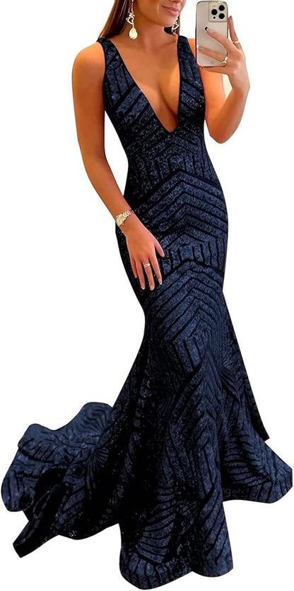 Liymcdress Dress Wholesale Sequin Mermaid Prom Dresses Long Sparkly Evening Gown Deep V Neck Backless Formal Party Gowns