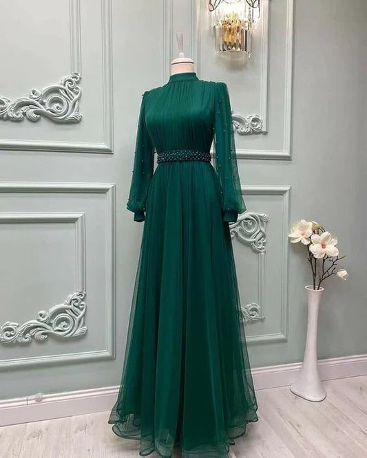Liymcdress Dark Green Long Sleeves Prom Dress Elegant Evening Party Dress Formal Dress